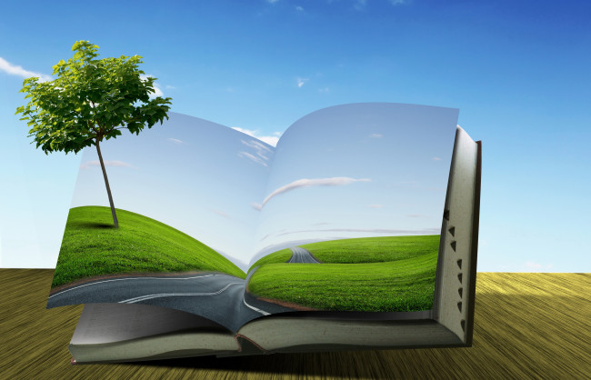 Обои картинки фото разное, компьютерный, дизайн, дерево, книга, дорога, трава