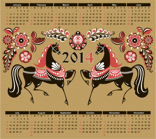 Обои картинки фото календари, рисованные,  векторная графика, цветы, лошади