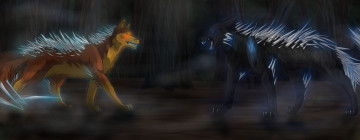 Картинка рисованное животные +сказочные +мифические фон волки