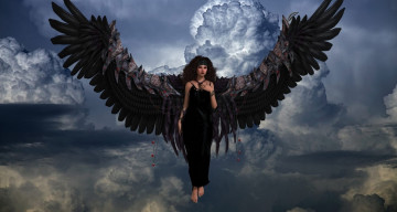 Картинка 3д+графика существа+ creatures облака крылья демон фон взгляд девушка