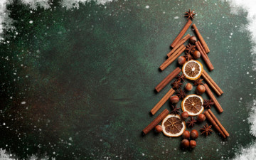 Картинка праздничные угощения палочки украшения орехи holiday celebration рождество елка корица decoration christmas tree снежинки xmas новый год merry