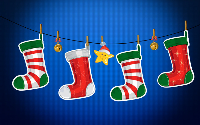Обои картинки фото праздничные, векторная графика , новый год, носки, веревка, минимализм, снег, зима, рождество, новый, год, игрушки, снежинки, фон, праздник