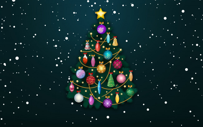 Обои картинки фото праздничные, векторная графика , новый год, Ёлка, снежинки, украшения, фон, праздник, елка, новый, год, зима, минимализм, рождество, игрушки, снег