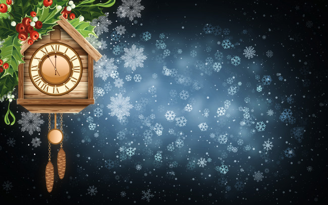 Обои картинки фото праздничные, векторная графика , новый год, время, зима, новый, год, рождество, снежинки, снег, фон, праздник, Часы, минимализм