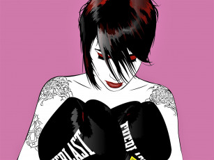 Картинка рисованное люди девушка тату боксерские перчатки
