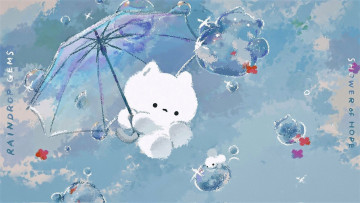 Картинка рисованное животные котенок мышонок зонт