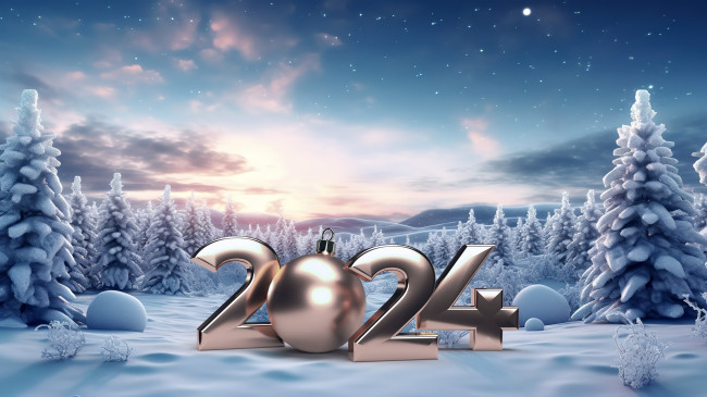 Обои картинки фото праздничные, - разное , новый год, год, цифры, шар, зима, лес, снег