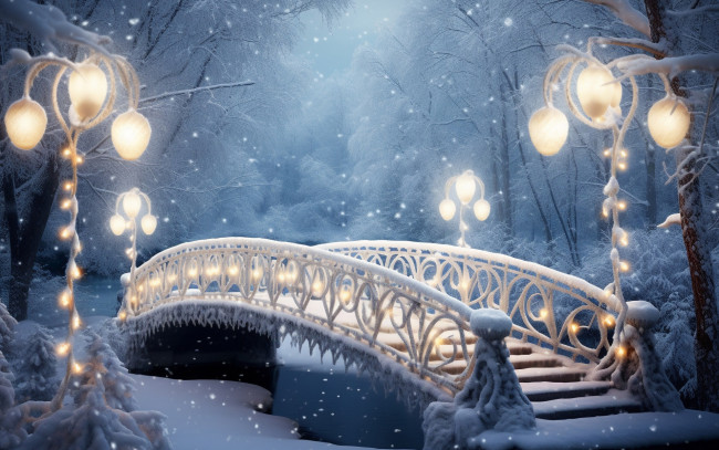 Обои картинки фото рисованное, города, зима, снег