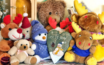 Картинка праздничные мягкие игрушки медведь сердце олени