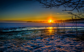 Картинка природа восходы закаты закат озеро трава