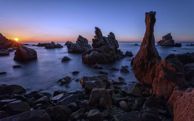 Обои картинки фото sunset, природа, восходы, закаты, закат, океан, побережье, каменные, столбы