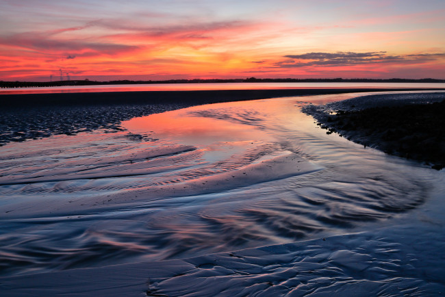 Обои картинки фото sunset, природа, побережье, отмель, закат