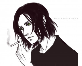 Картинка рисованное -+ +аниме брюнет взгляд сигарета фон парень