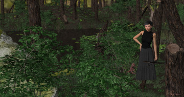 Картинка 3д+графика фантазия+ fantasy троль река лес фон взгляд девушка