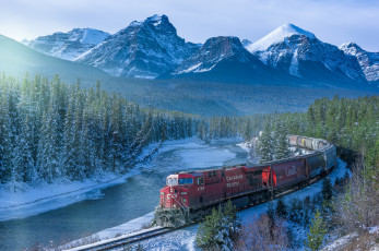 Картинка техника поезда природа пейзаж горы снег зима поезд рельсы