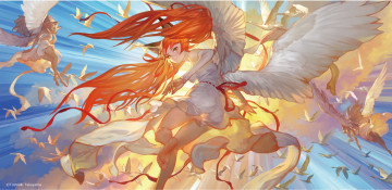 Картинка аниме ангелы +демоны takayama toshiaki девушки ушки птицы арт крылья перья