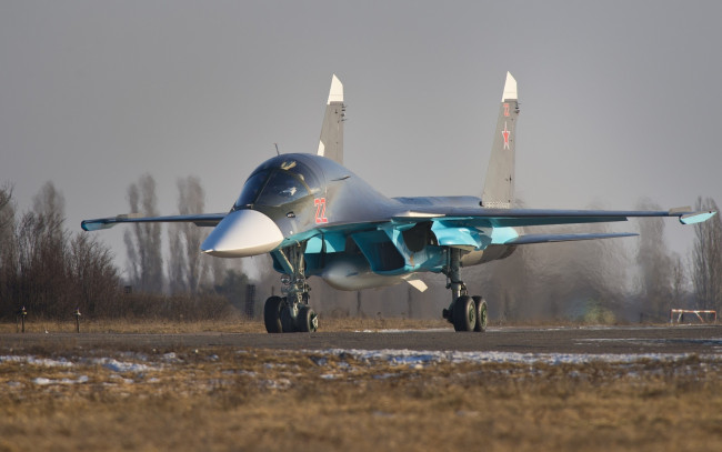 Обои картинки фото авиация, боевые самолёты, аэродром, су-34