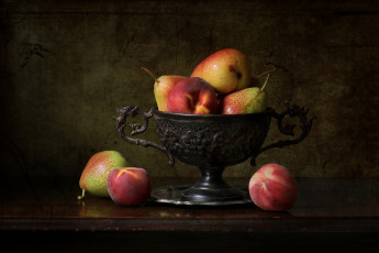 Картинка еда фрукты+и+овощи+вместе груши персики фрукты натюрморт ваза