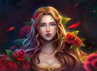 Картинка фэнтези девушки розы взгляд фон девушка