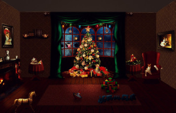 Картинка праздничные ёлки камин елка комната