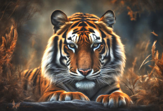 Картинка рисованное животные +тигры тигр кошка взляд хищник