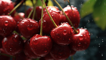 Картинка 3д+графика другое+ other капли свет вишня ягоды влага урожай черешня ии-арт