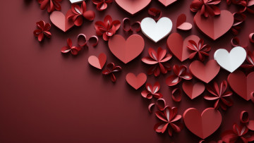 Картинка 3д+графика праздники+ holidays любовь праздник сердце сердца сердечки сердечко красный фон поздравление