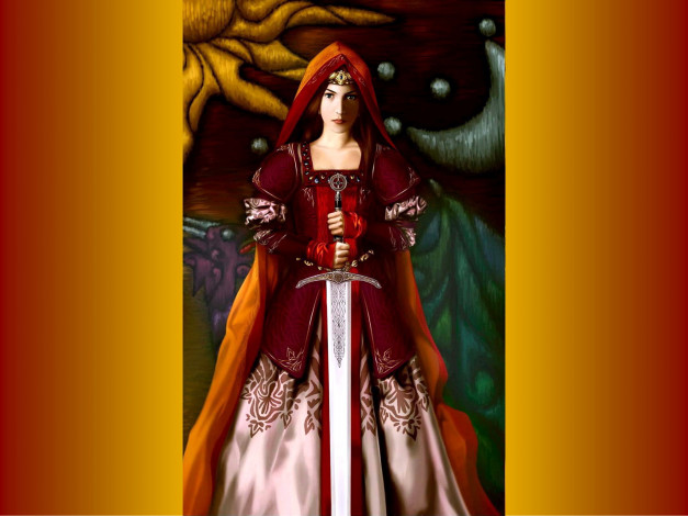 Обои картинки фото maiden, with, sword, фэнтези, девушки