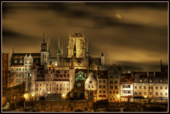 Картинка гданьск польша города ночь дома огни