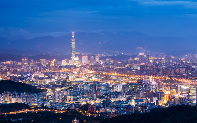 Обои картинки фото города, тайбэй, тайвань, панорама, огни, ночь