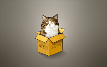 Картинка кошка+в+коробке рисованные животные +коты cat коробка кошка кот