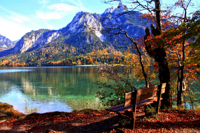 Обои картинки фото германия бавария швангау, природа, реки, озера, бавария, германия, лес, река, горы, швангау