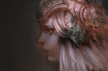 Картинка фэнтези девушки девушка чешуя перья шлем