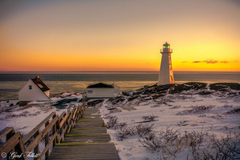 Картинка природа маяки рассвет зима океан маяк берег