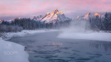 Картинка природа реки озера снег лес горы зима