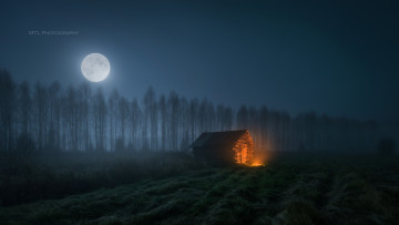 Картинка города -+здания +дома ночь лес дом луна