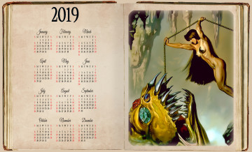 обоя календари, фэнтези, монстр, существо, чудовище, девушка