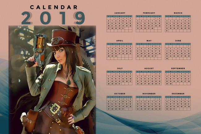 Обои картинки фото календари, фэнтези, шляпа, девушка, оружие