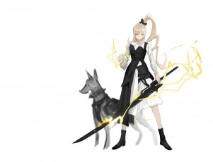 Картинка аниме оружие +техника +технологии девушка собака