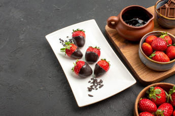 Картинка еда клубника +земляника ягоды шоколад десерт