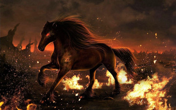 Картинка фэнтези существа конь огонь
