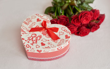 Картинка праздничные день+святого+валентина +сердечки +любовь коробка подарок розы