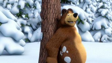 Картинка мультфильмы маша медведь снег