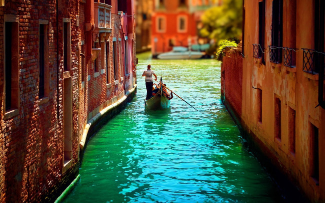 Обои картинки фото города, венеция, италия, канал, лодка, гондольер