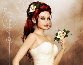 Картинка 3д графика people люди рука плечи корсет фон прическа цветы серьги красные волосы взгляд лицо девушка рендеринг
