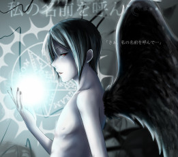Картинка аниме kuroshitsuji тёмный дворецкий арт парень себастьян михаэлис демон крылья брюнет сияние печать