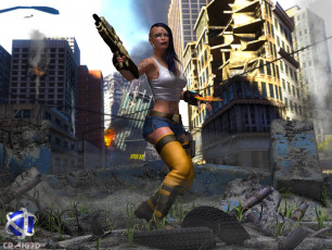 Картинка 3д+графика fantasy+ фантазия девушка оружие город руины