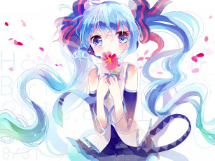 Картинка vocaloid аниме вокалоид форма наушники микрофон лепестки цветок hatsune miku арт remimim девушка