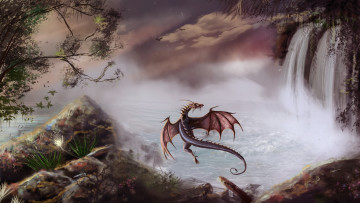 Картинка фэнтези драконы водопад