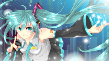 Картинка vocaloid аниме арт нота микрофон девушка вокалоид hatsune miku enrai